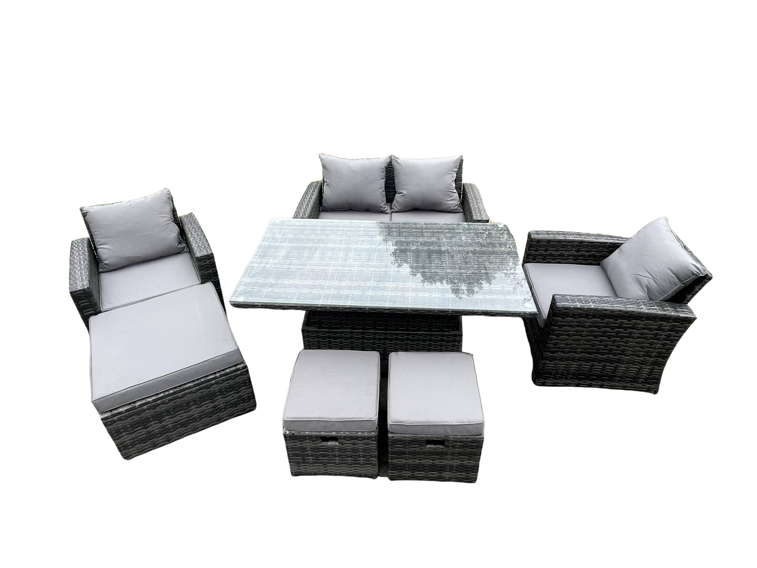 GARTENTISCHGRUPPE Polyrattan 7-Sitzer - Dunkelgrau, Metall - Fimous