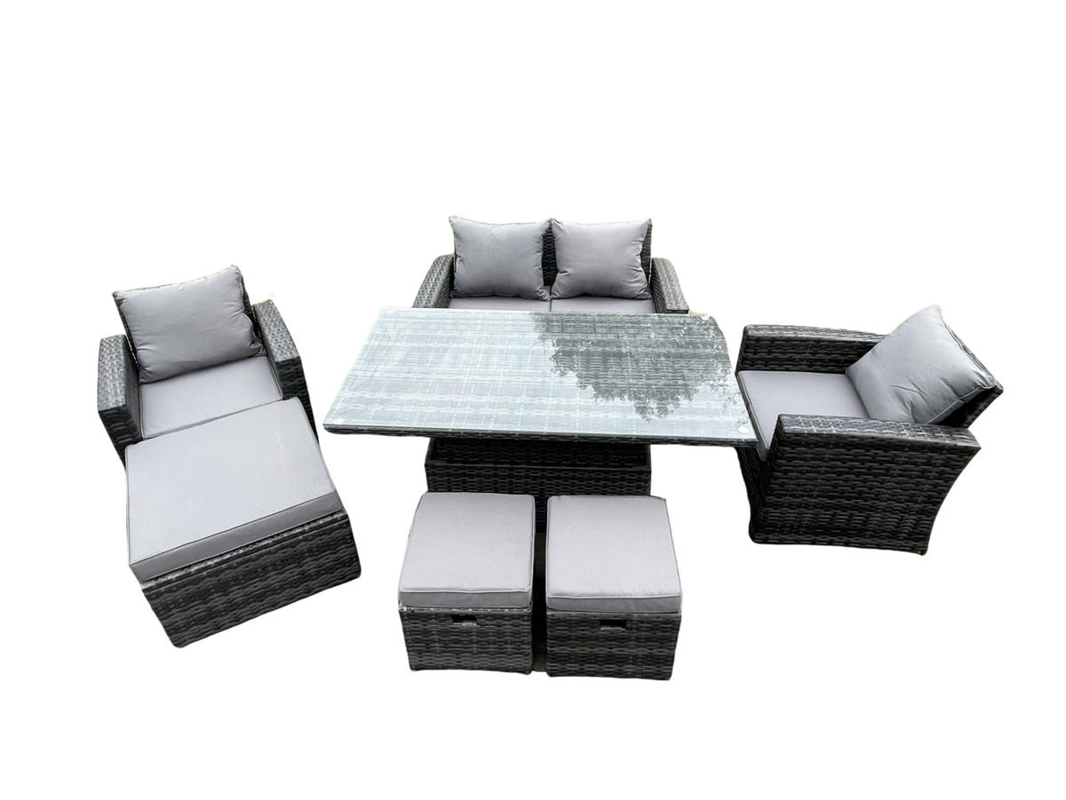 GARTENTISCHGRUPPE Polyrattan 7-Sitzer - Dunkelgrau, Metall - Fimous