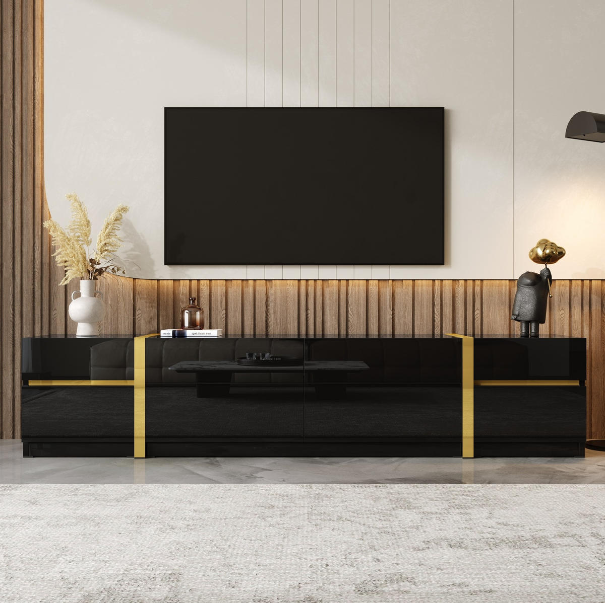 LOWBOARD 180/40/38 cm Schwarz aus MDF und Spanplatte mit Hochglanz - Schwarz, Holzwerkstoff (40/38/180cm) - OKMYHOME