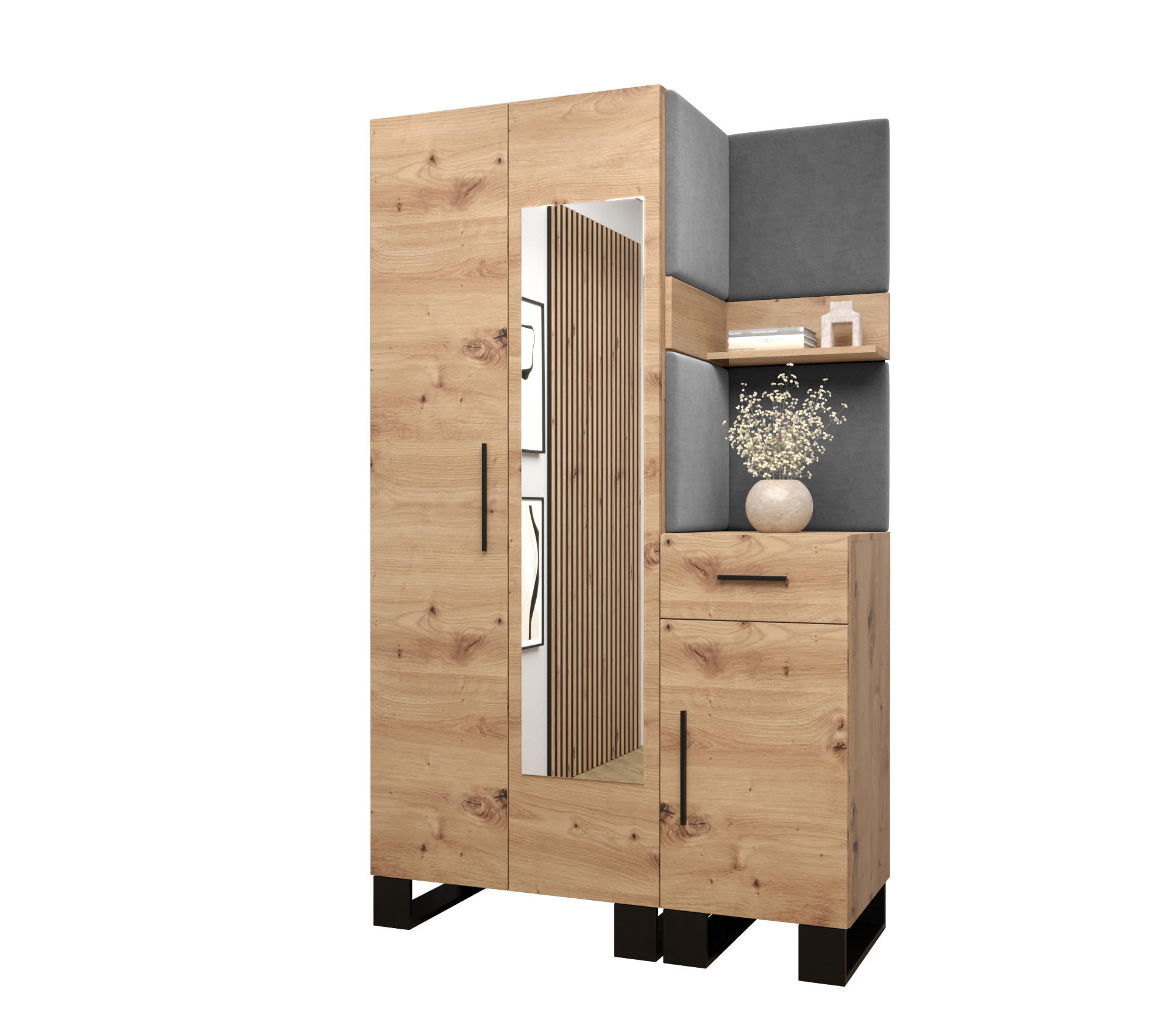 Abiks Möbel Garderoben-Set Eiche Artisan, Grau 116x196x45.6 cm