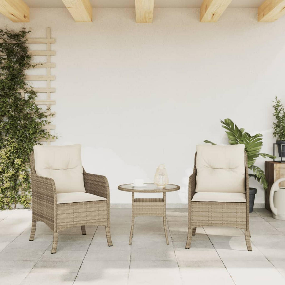 GARTENSTÜHLE Mit Kissen 2 Stk. Beige Poly Rattan - Beige, Kunststoff (67/86/58.5cm) - vidaXL