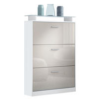 SCHUHSCHRANK Lavia Front in Sandgrau Hochglanz - Sandfarben, Holzwerkstoff (89/128/23cm) - Vladon