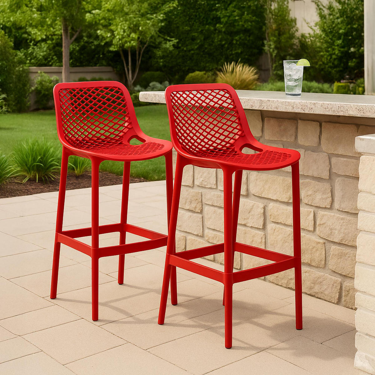 BARHOCKER 2er Set Kunststoff Rot - Rot, Kunststoff (45/105/53cm) - CLP