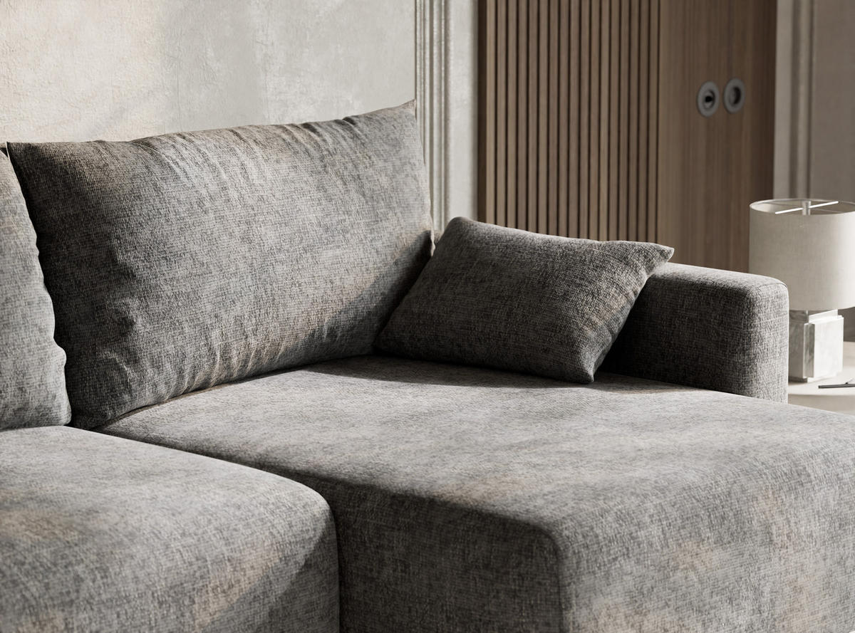 ECKSOFA MIT SCHLAFFUNKTION Leon Grau Chenille-Stoff - Schwarz/Grau, Holz/Holzwerkstoff (239/148cm) - Maison de Reve