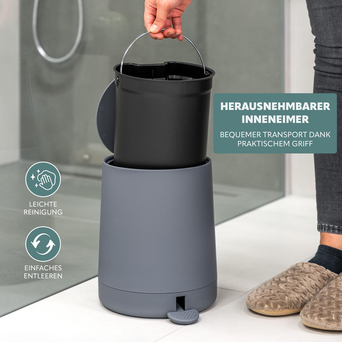 KOSMETIKEIMER TESERO, Kunststoff, grau - Grau, Kunststoff (22.5/25.5/25cm) - eluno