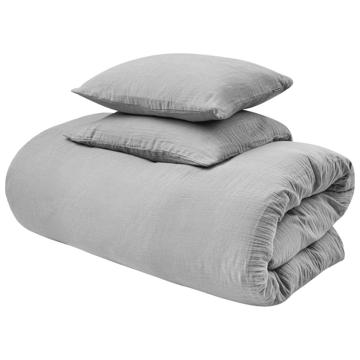BETTWÄSCHE-SET 150/200 cm Baumwollmusselin Hellgrau Sumner - Hellgrau/Grau, Textil (150/200cm) - Beliani