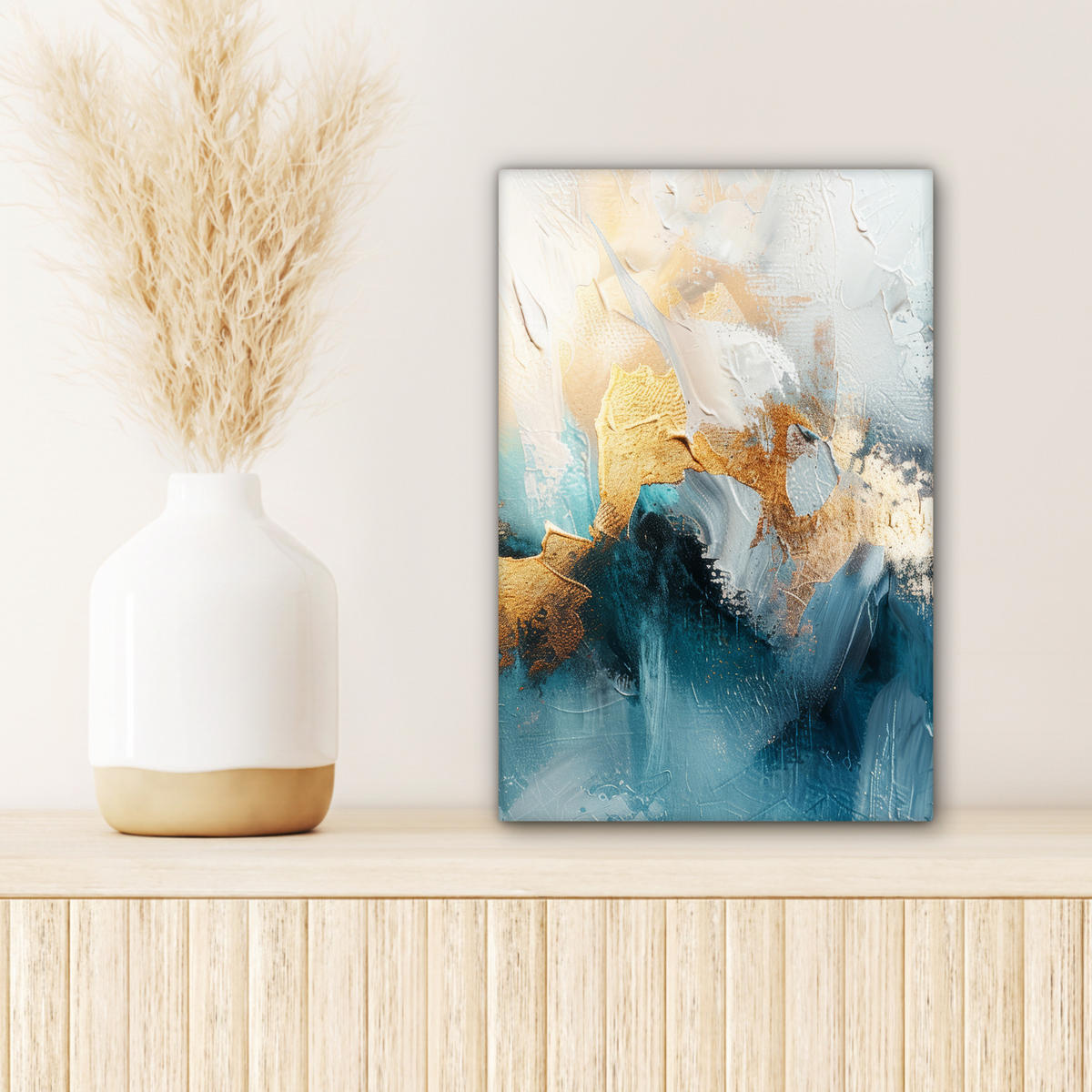 LEINWANDBILD Abstrakt - Kunst - Gold - Blau 20x30 cm - Petrol, Textil (20/30cm) - MuchoWow