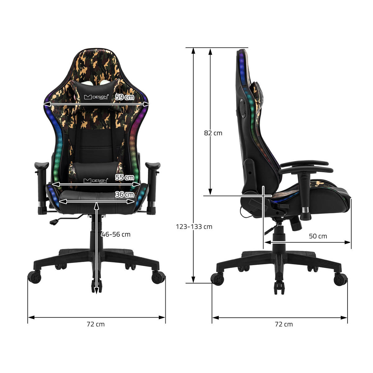 GAMING-STUHL Schwarz-Militär-Camouflage - Dunkelgrün, Metall (72/133/72cm) - ML-DESIGN