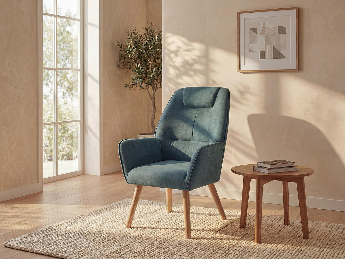 SESSEL mit gerader Rückenlehne - 1 Person - Stoff - Blaugrün - - Grün, Textil (62/92/71cm) - Vente-Unique