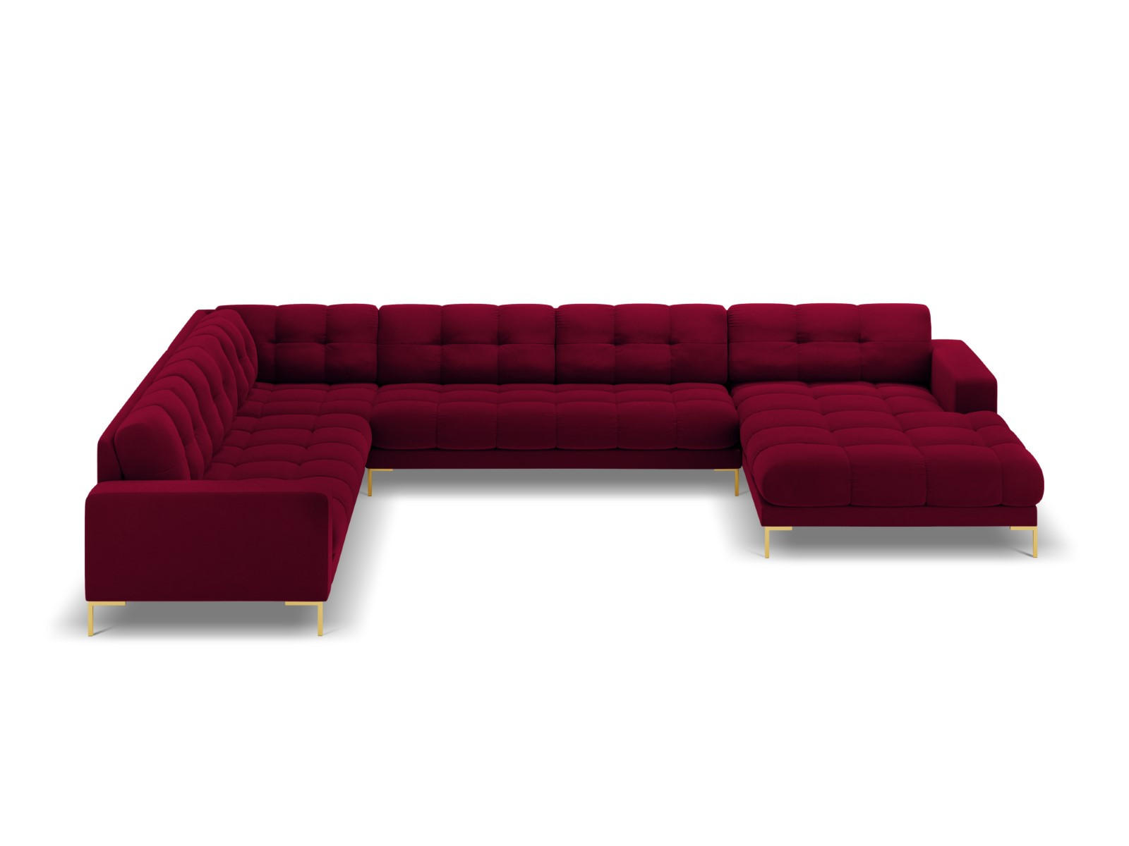 PANORAMASOFA links Mamaia aus Samt rot 7 Sitzplätze - Rot, Textil (256/75/327cm) - Micadoni