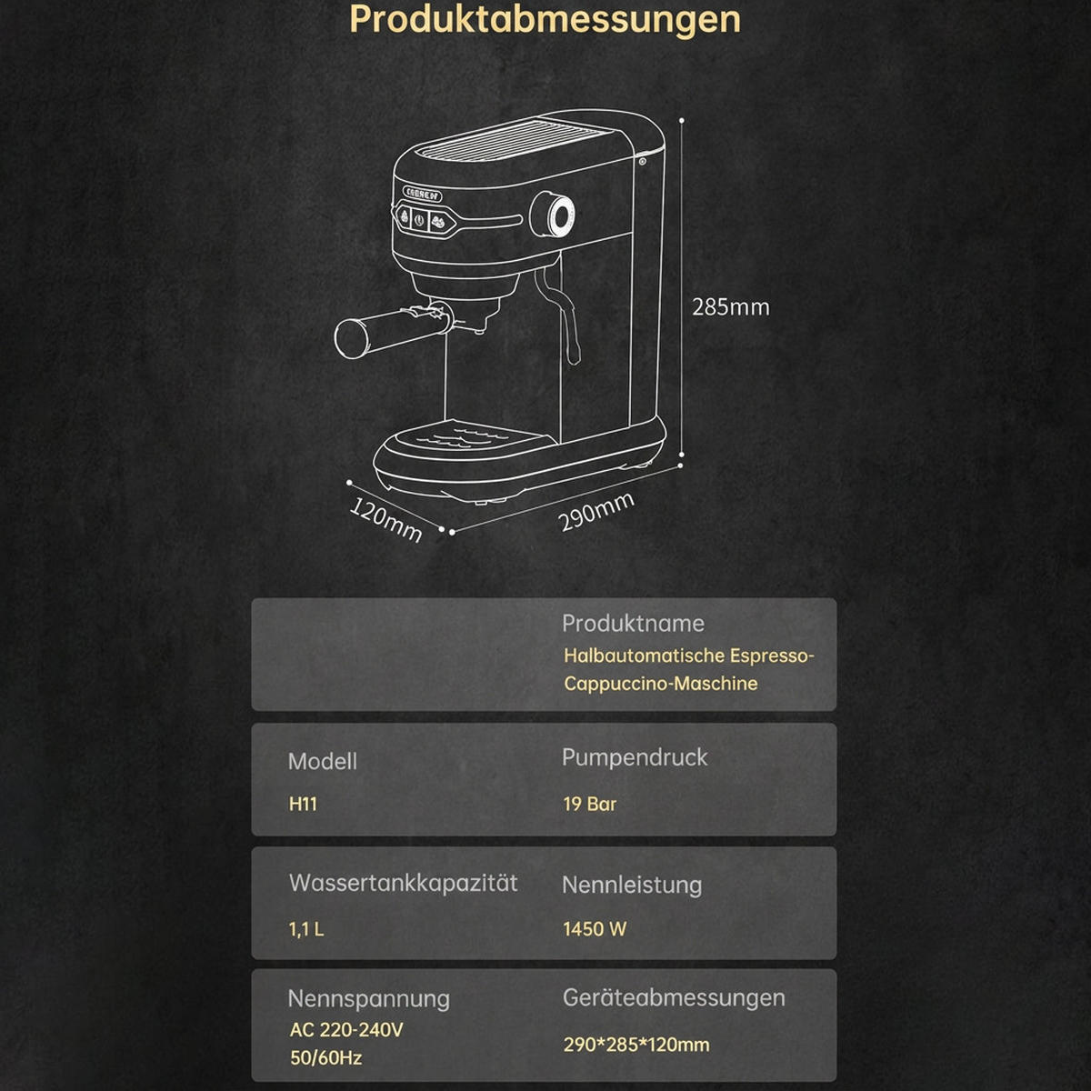 ESPRESSOMASCHINE 20 Bar Siebträger mit Edelstahlgehäuse, Espresso und Cappuccino Funktion - Silberfarben, Metall (12/28.5/29cm) - Korfee