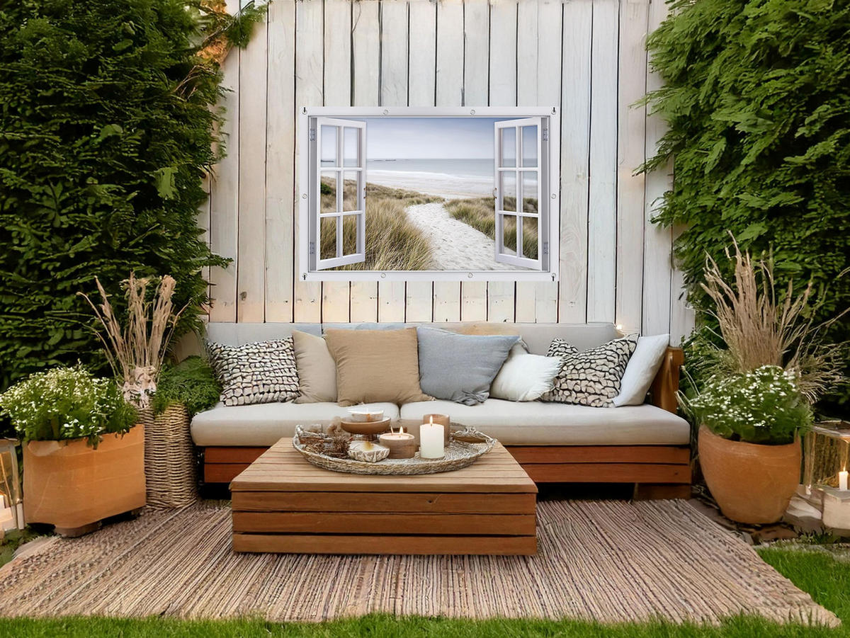 GARTEN-POSTER 120x80 cm Strand Fenster - Beige, Kunststoff (120/80/2cm) - artissimo