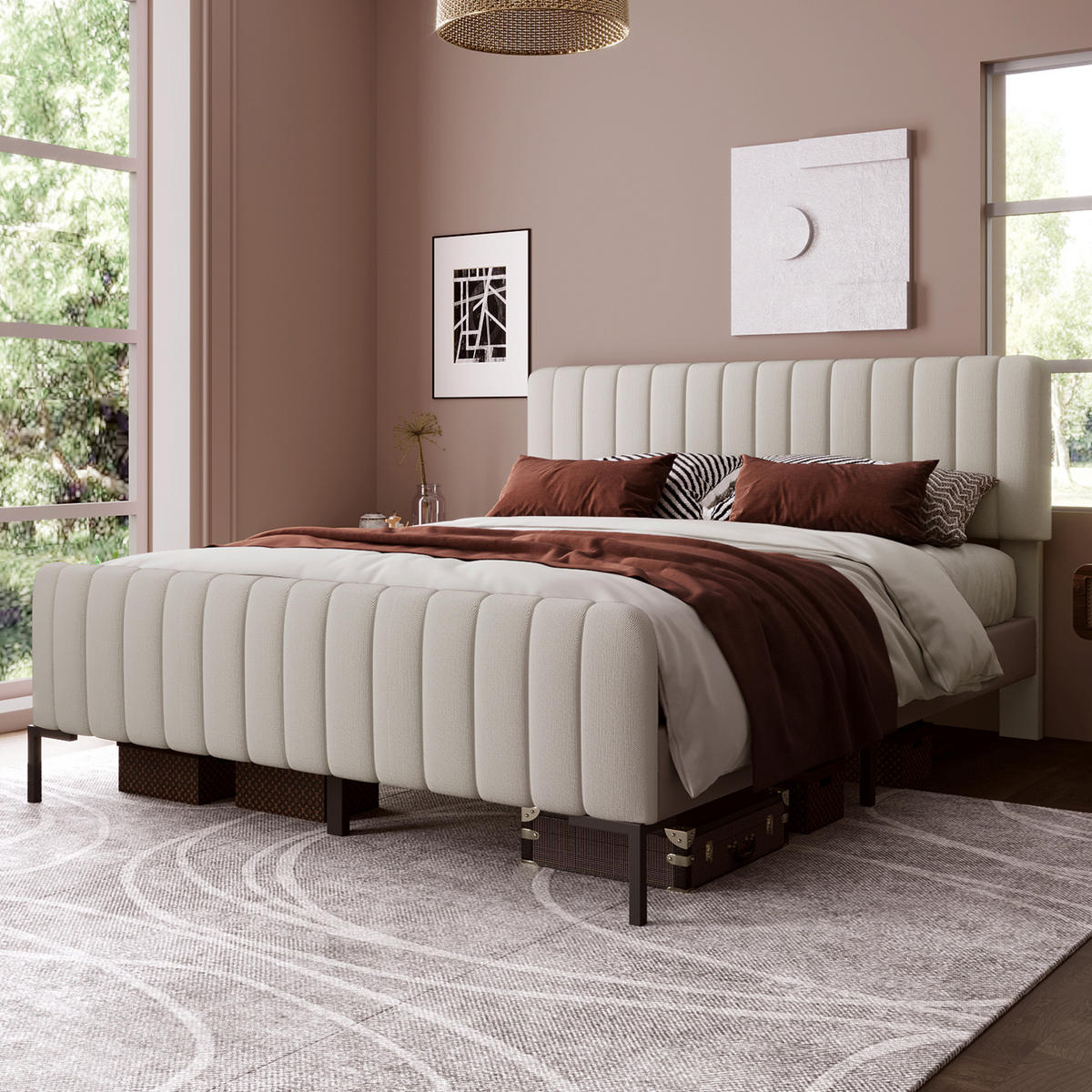 POLSTERBETT 140/200 cm mit Lattenrost, höhenverstellbarem Kopfteil, Grau-Beige - Grau, Textil (140/200cm) - Redom