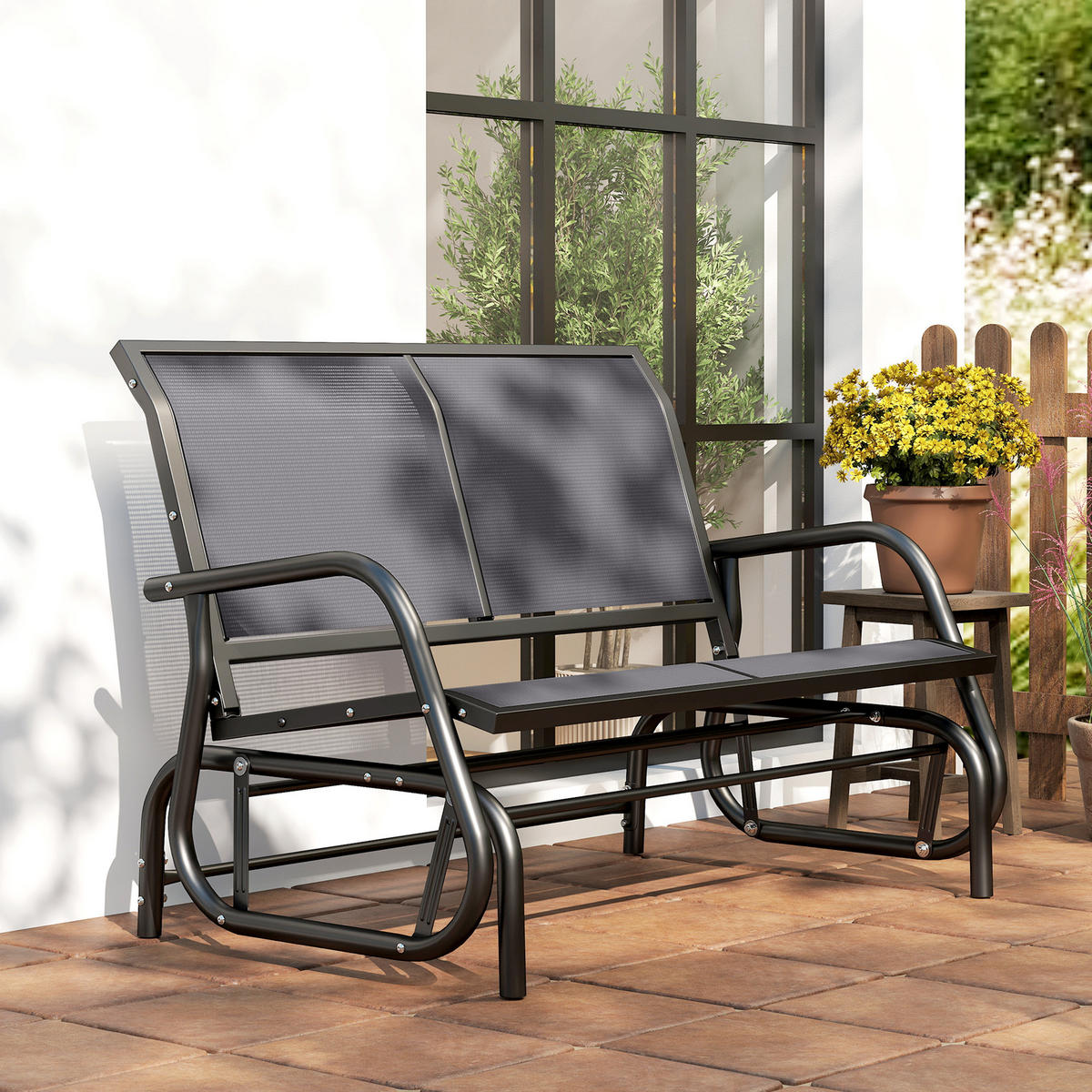 GARTENBANK DE-15233 2-Sitzer mit ergonomischen Armlehnen Grau - Grau, Metall (304.8/215.9/177.8cm) - ComfortXL
