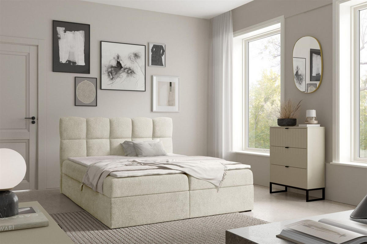 BOXBETT Parozo Prem.. überlänge - Creme, Holzwerkstoff/Textil (200/220cm) - Fun Möbel