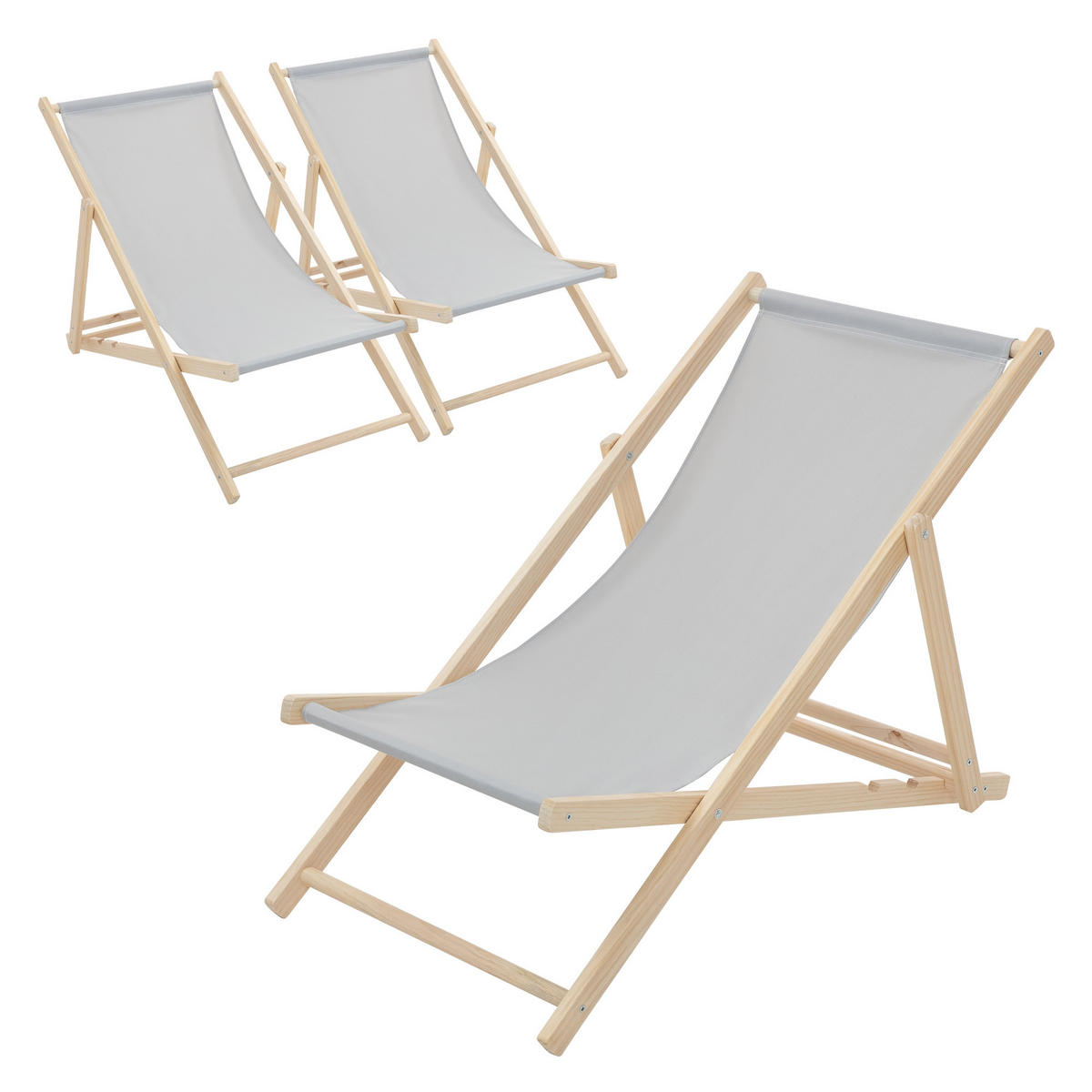 LIEGESTUHL 3er Set Hellgrau - Hellgrau, Holz (57.5/83/100cm) - ECD-Germany
