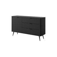 KOMMODE Lante, Schwarz, Eintürig, Drei Schubladen, Geriffelte Fronten - Schwarz, Holzwerkstoff (138/81/38cm) - Bettso