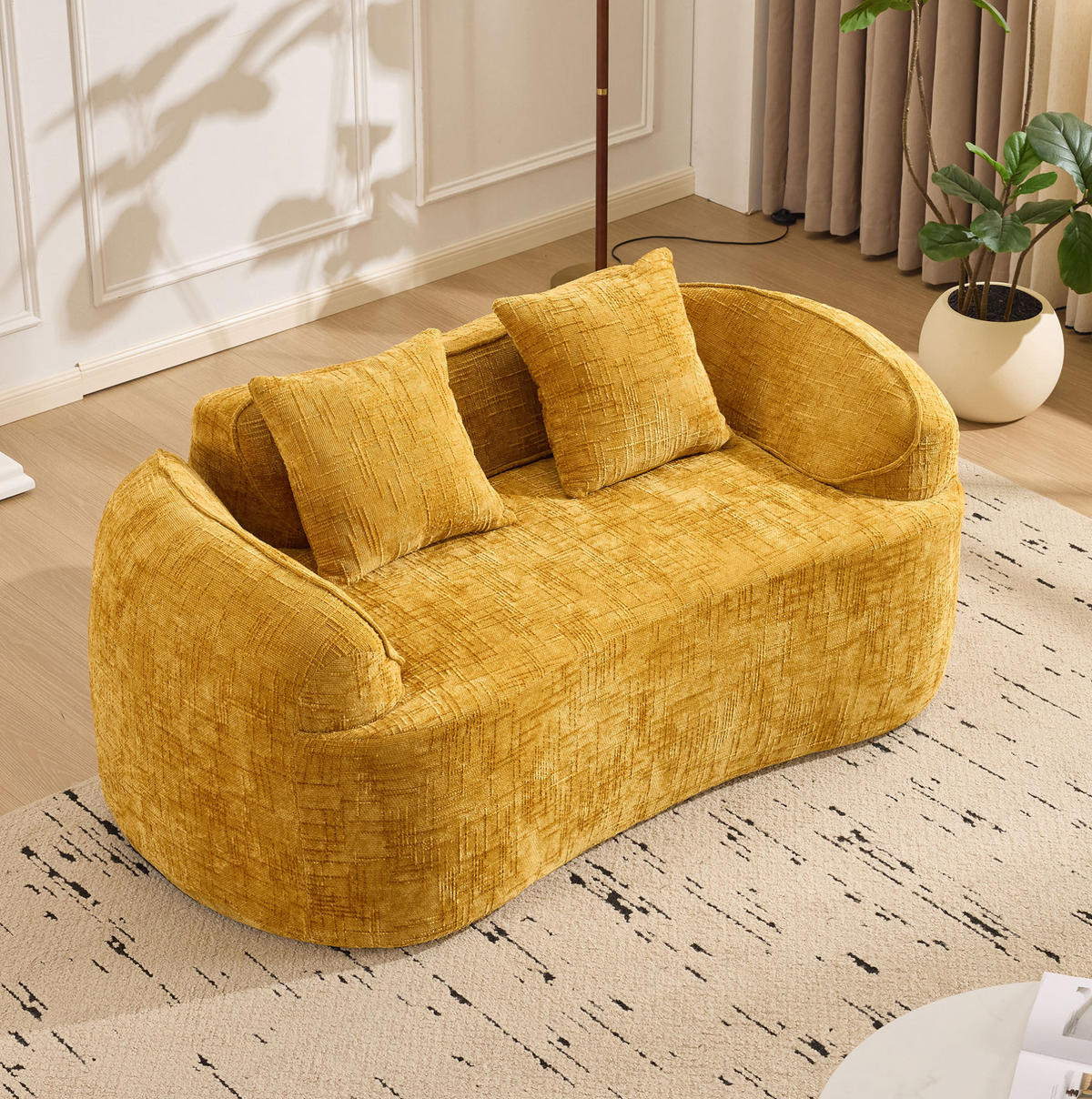 2-SITZER Sofa gebogen mit Armlehnen, ergonomischer Komfort und fertig montiert, Gelb - Gelb, Kunststoff (87/70/170cm) - Modfu