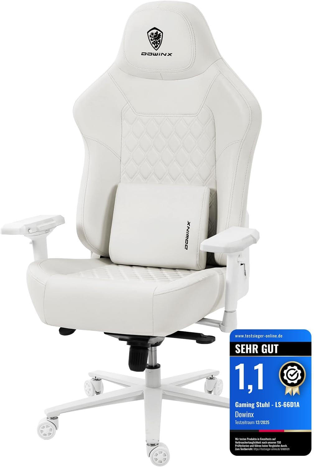 GAMING-STUHL Ergonomischer Bürostuhl &4D Armlehnen, Höhenverstellbarer - Weiß, Leder (70/133/70cm)