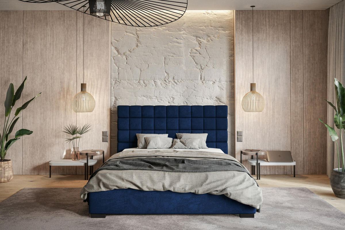 POLSTERBETT 180x200 mit Bettkasten Noris, Samtstoff, Blau - Blau, Holz/Textil (180/200cm) - Emporius