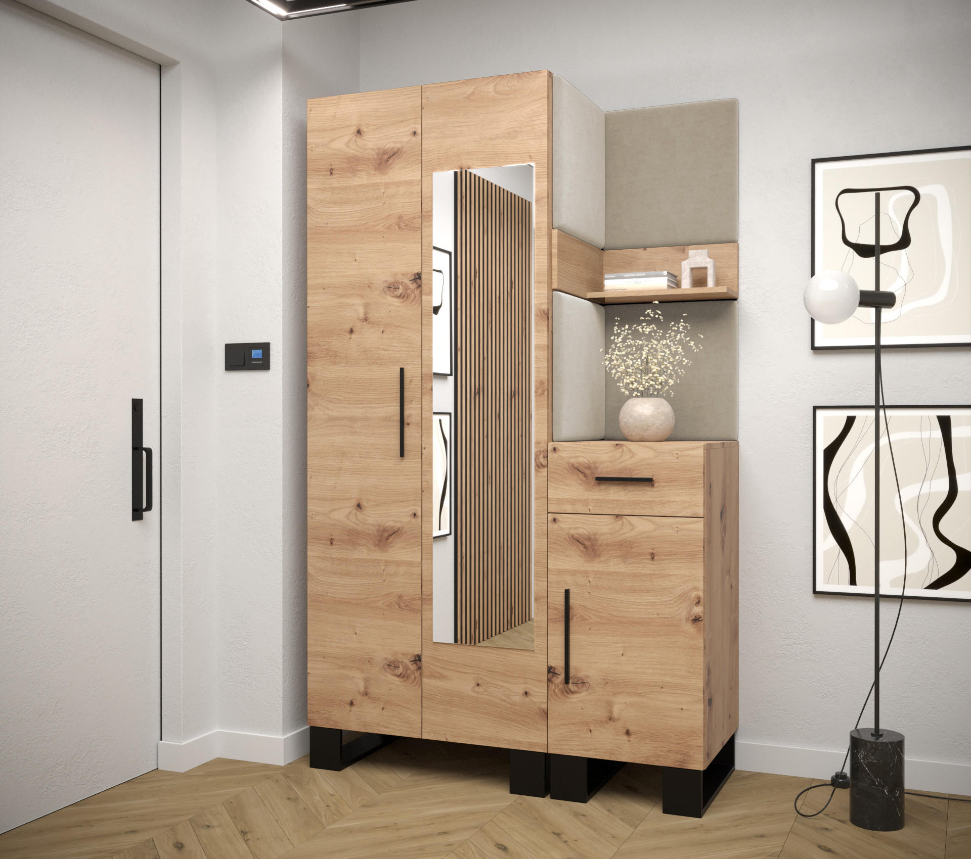 GARDEROBEN-SET 196/116/45,6 - Creme/Schwarz, Holz/Kunststoff (116/196/45.6cm) - Abiks Möbel