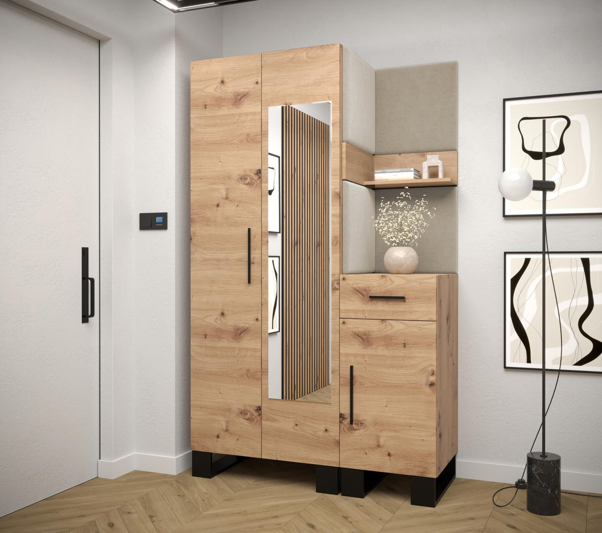 GARDEROBEN-SET 196/116/45,6 - Creme/Schwarz, Holz/Kunststoff (116/196/45.6cm) - Abiks Möbel
