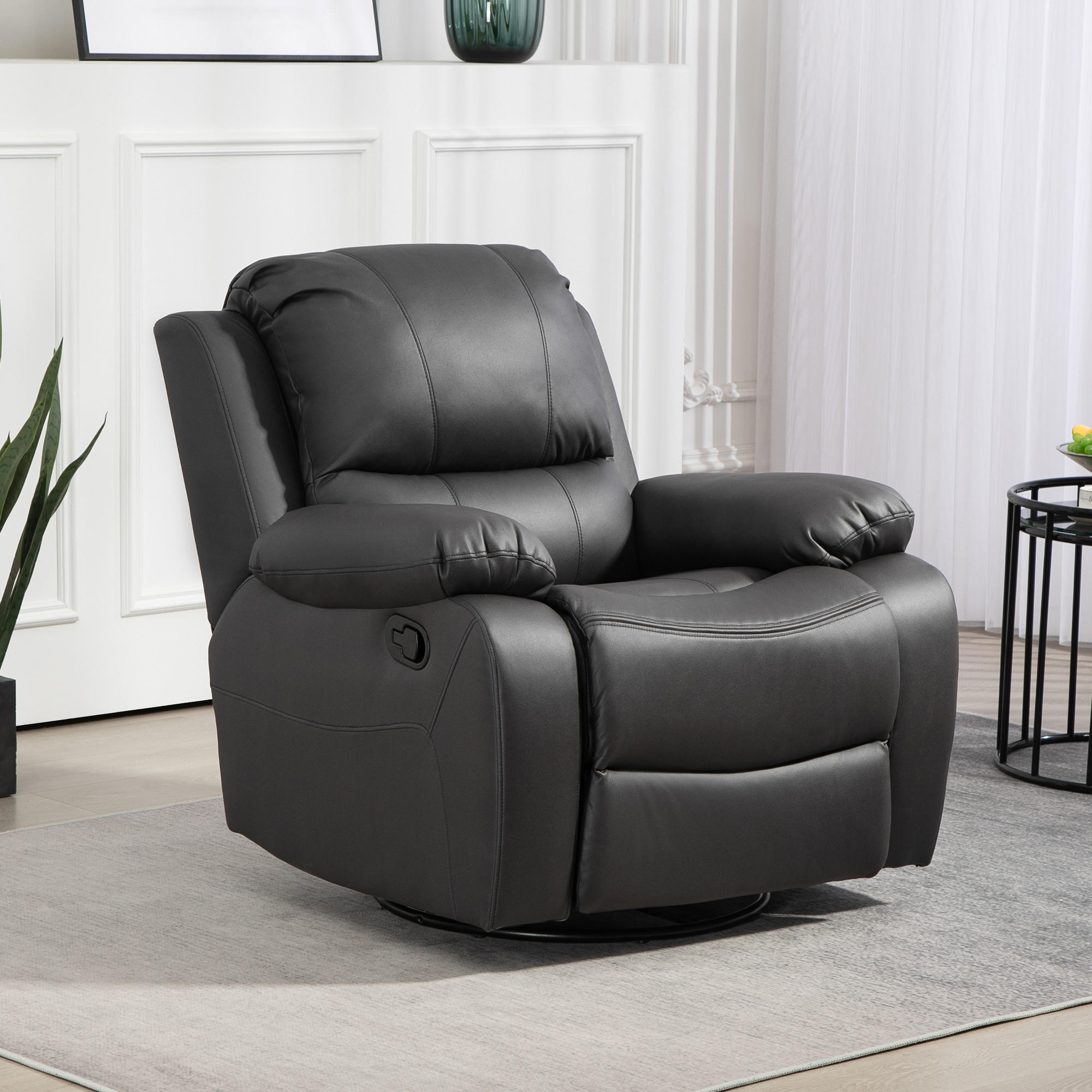 RELAXSESSEL Fernsehsessel mit Liegefunktion, Fußstütze für Wohnzimmer Schwarz - Schwarz, Textil/Metall (100/98/93cm) - HOMCOM