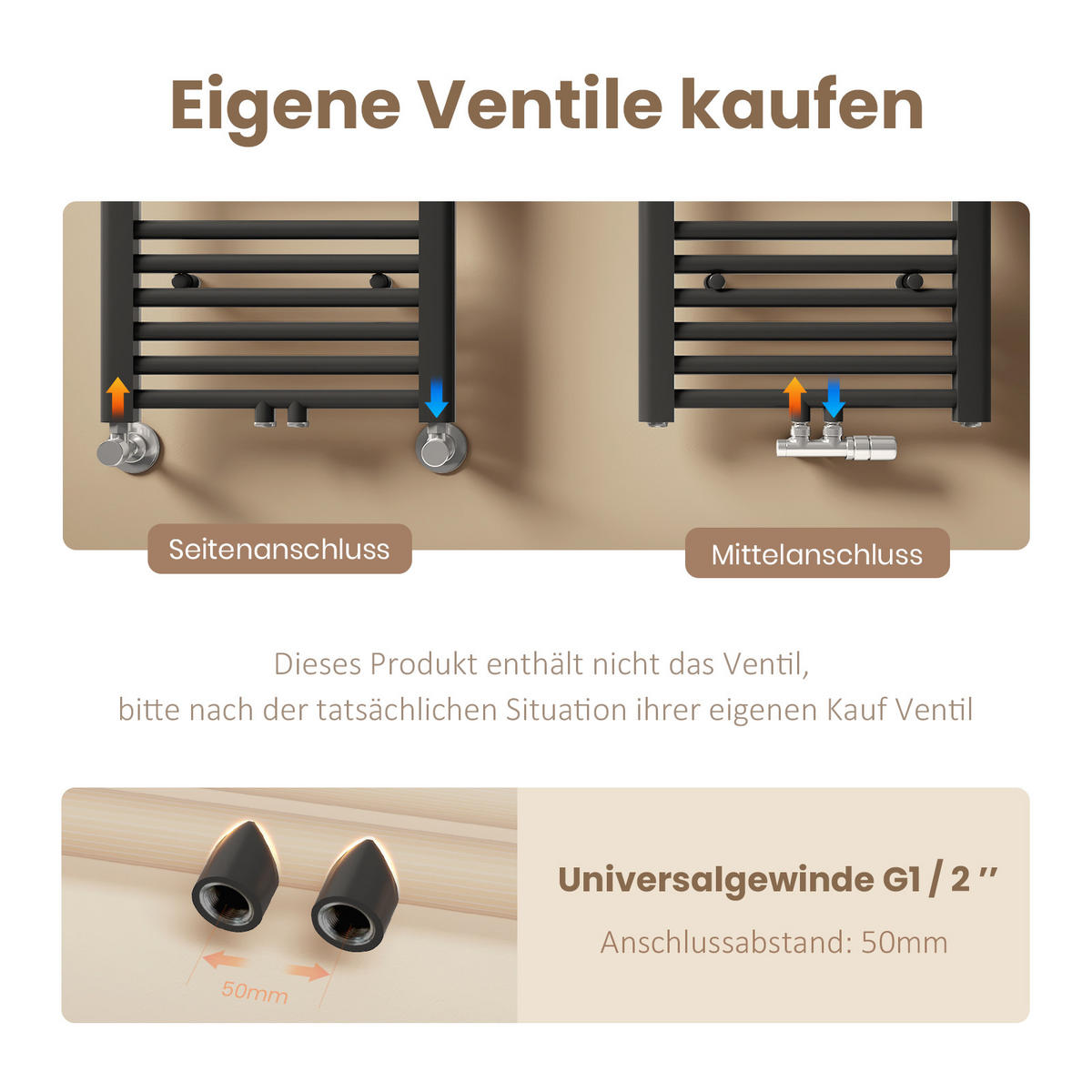 HEIZKÖRPER Handtuchheizkörper wasserführend 160/50/3 cm - Anthrazit, Metall (50/160/3cm) - EMKE