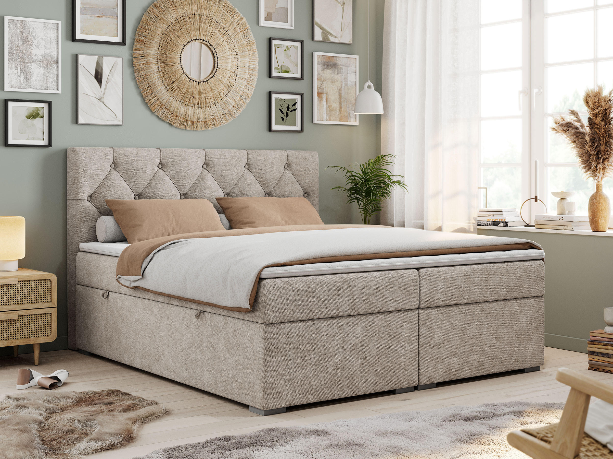 BOXBETT ALDA 120/200 Beige Struktur - H3 - Beige, Holz/Textil (120/200cm) - MKS