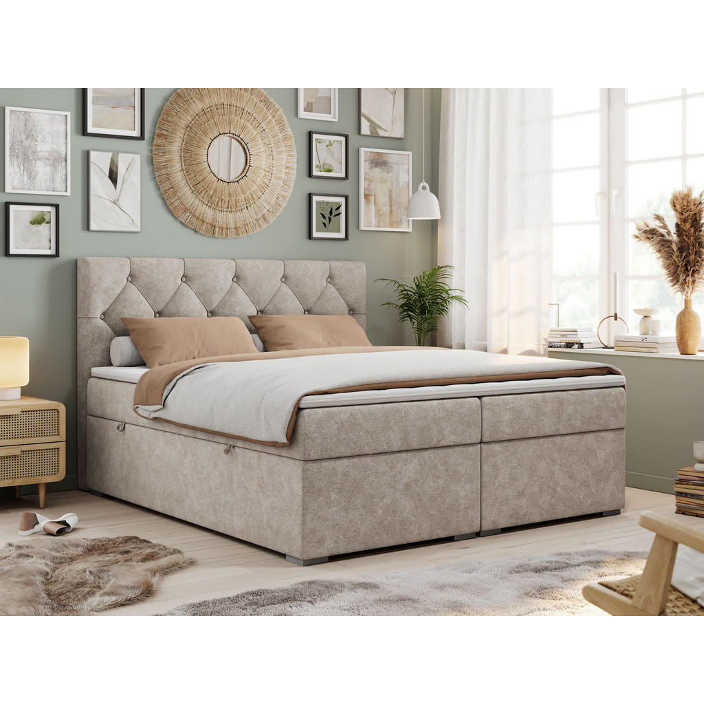Thumbnail - MKS Boxbett, Beige, Textil, 2-Sitzer, H3, Rechteckig, 180x200 cm, Schlafzimmer, Betten, Boxspringbetten