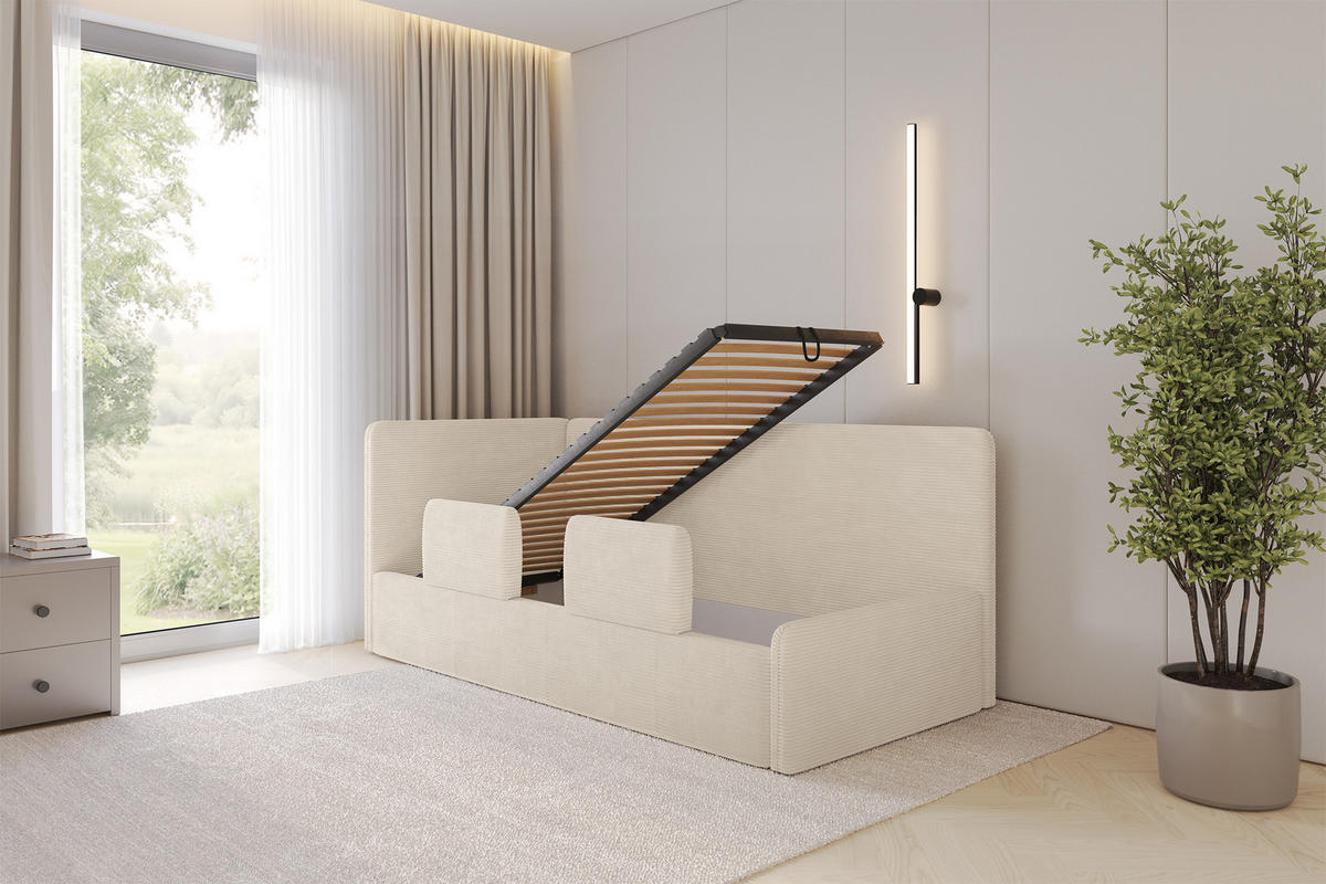 EINZELLBETT Jugendbett mit Bettkasten, Rechts - NORY 100x200 Beige - Kaschmir, Holzwerkstoff/Textil (100/200cm) - ALTDECOR