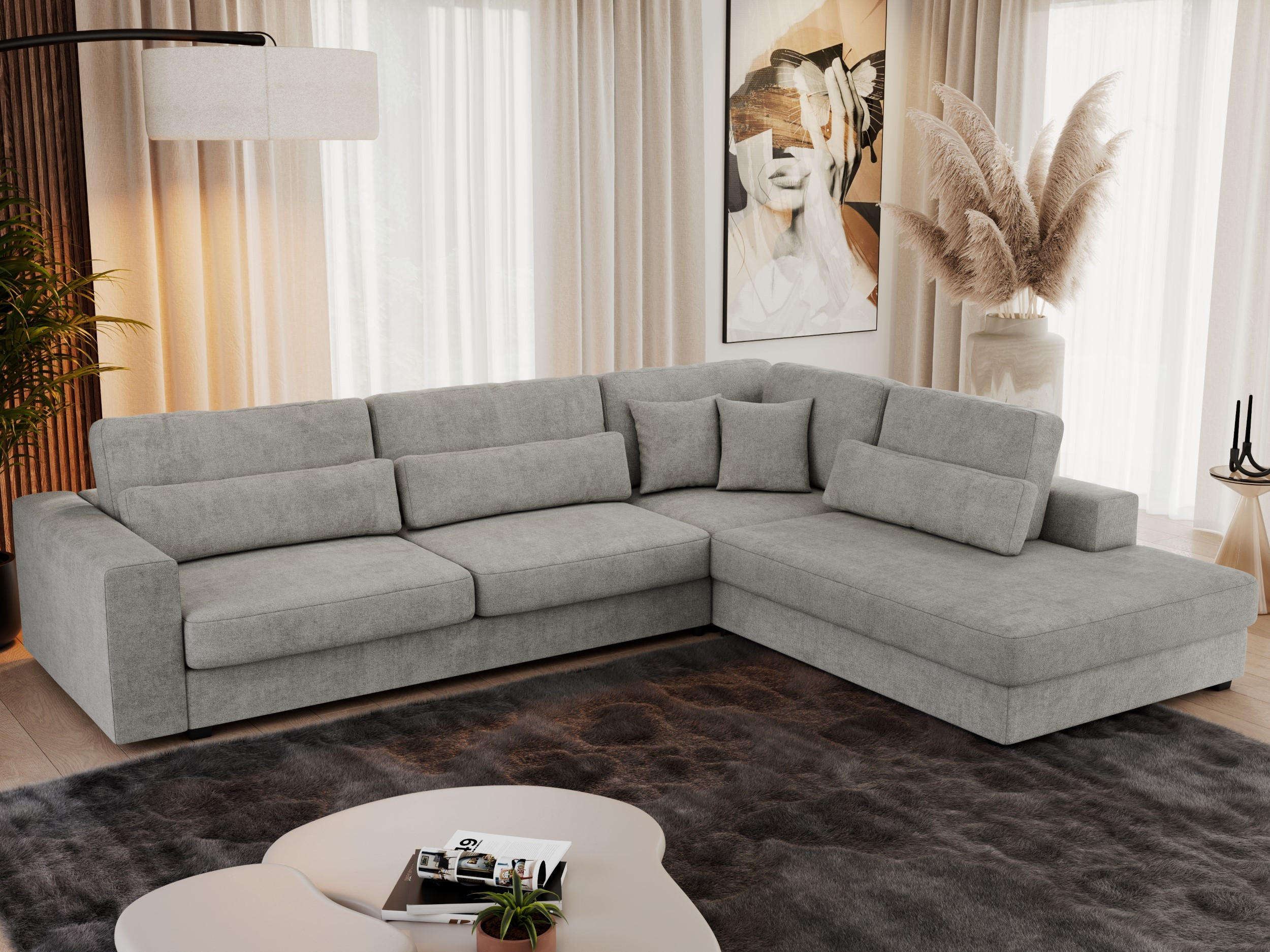 ECKSOFA Savona Hellgrau Strukture - rechts - Hellgrau/Schwarz, Kunststoff/Textil (249/316cm) - MKS