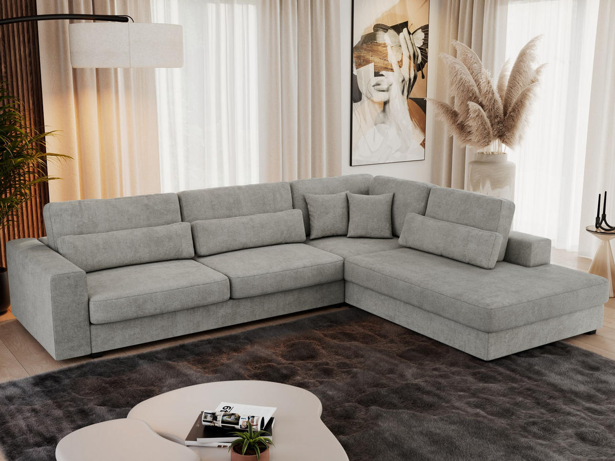 ECKSOFA Savona Hellgrau Strukture - rechts - Hellgrau/Schwarz, Kunststoff/Textil (249/316cm) - MKS