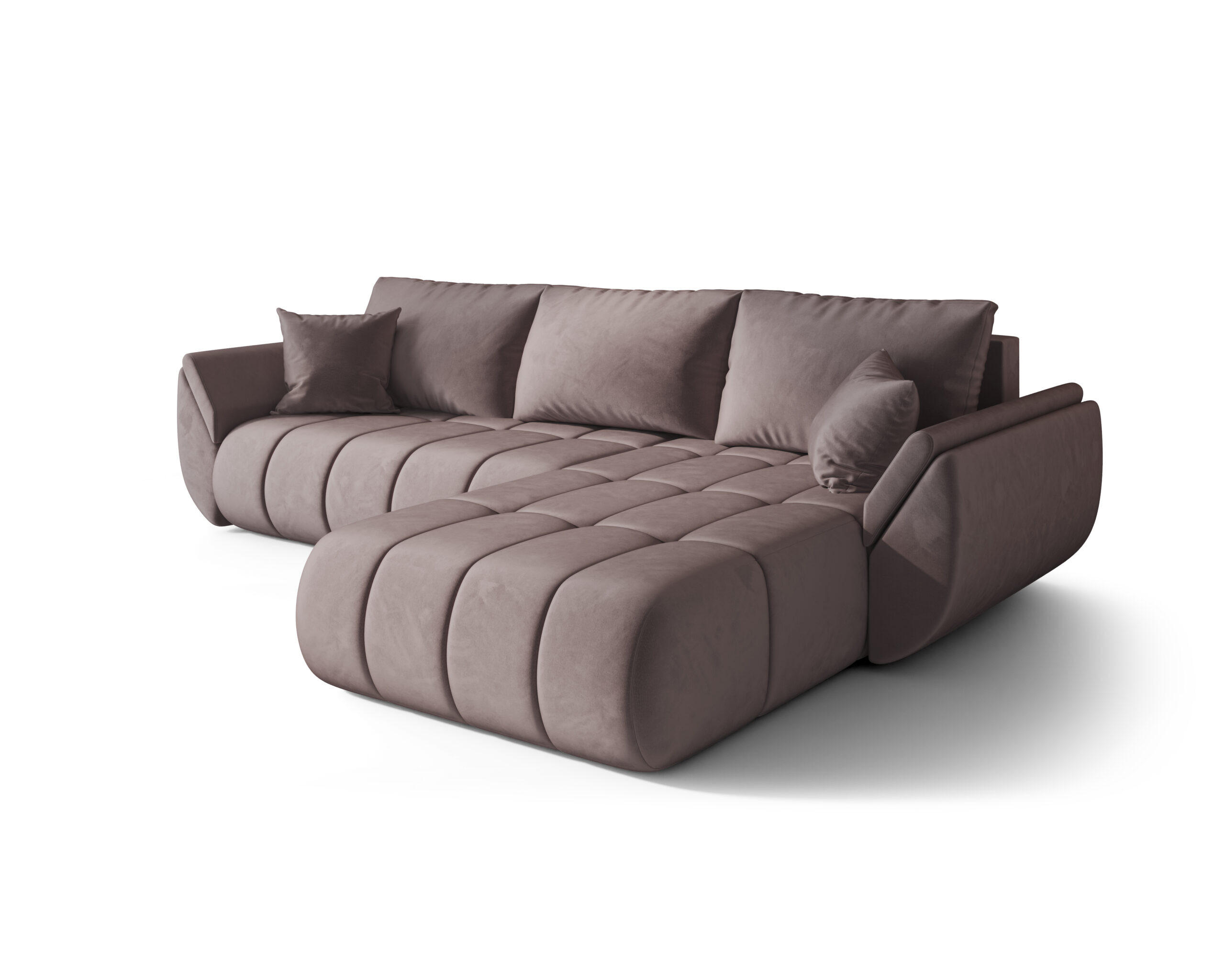 ECKSOFA TOKYO PREMIUM mit Schlaffunktion, Stoff MONOLITH, Lila, Rechts - Lila, Holz (280/190cm) - Kaiser Möbel