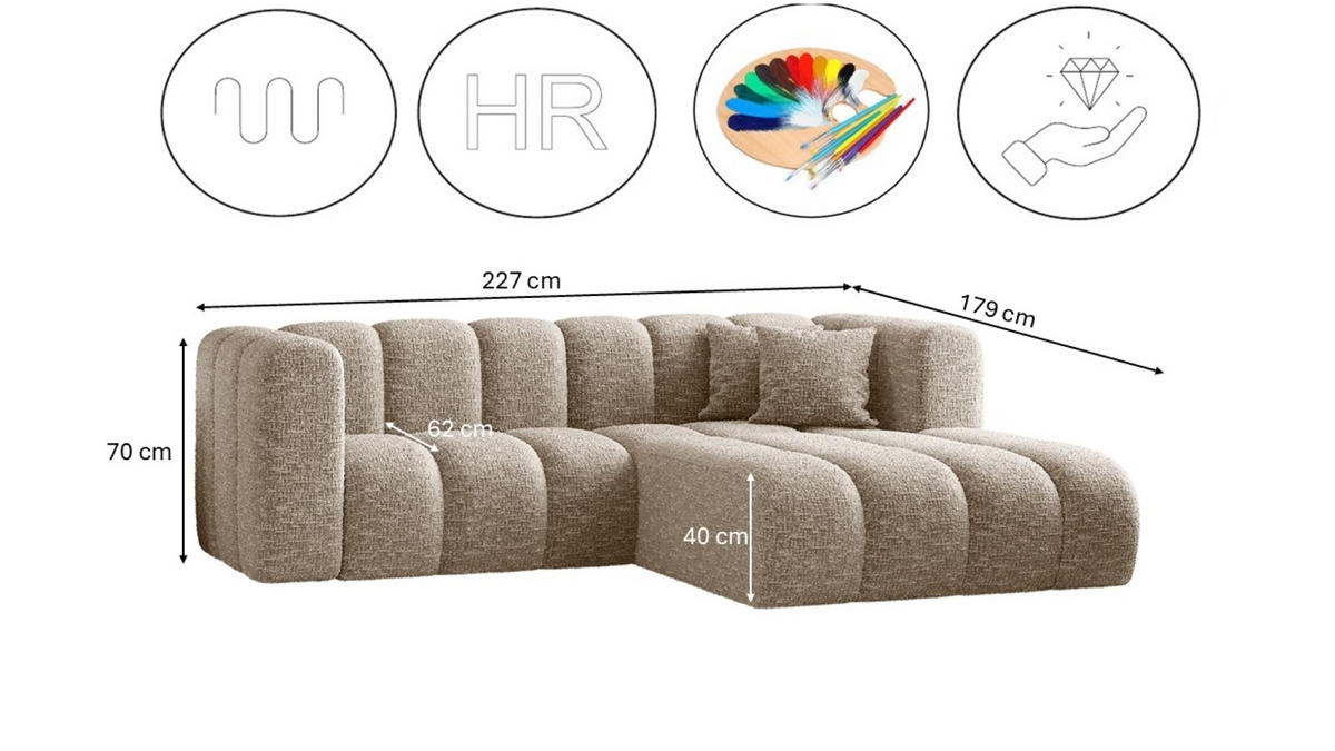 ECKSOFA L-form Sofa Grand modular stoff Haga Beige Rechts - Beige, Holz (227/179cm) - Kaiser Möbel