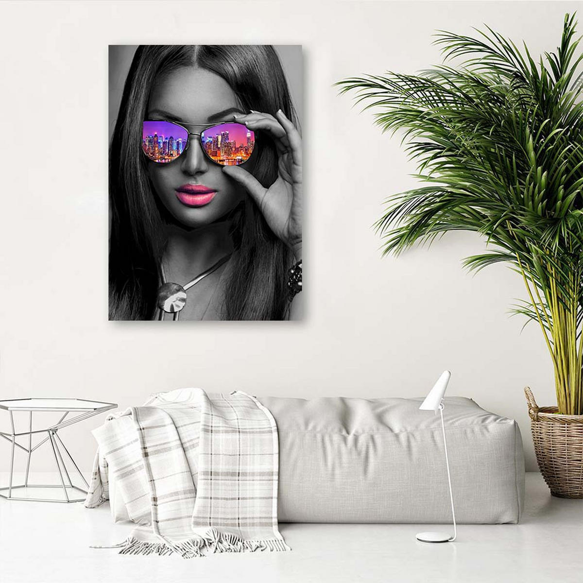 LEINWANDBILD Pop Art Mädchen mit Brille New York - Lila, Textil (70/100cm) - Feeby