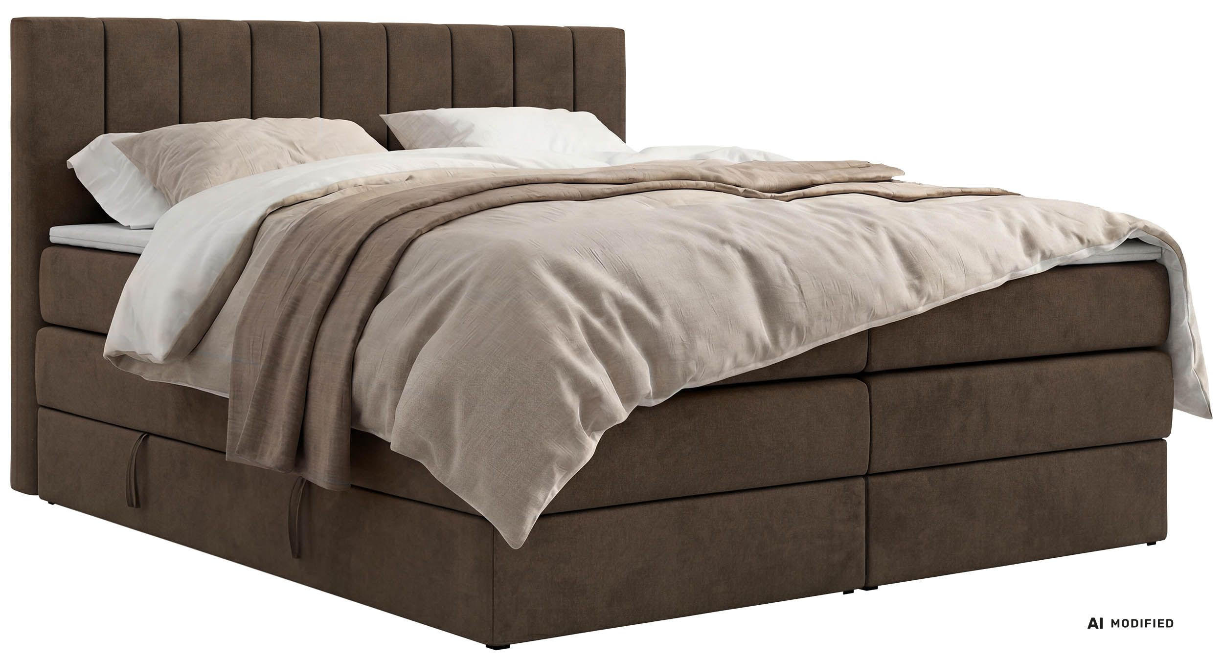 BOXSPRINGBETT ALVER KING 160/200 - Braun Velvet - Topper T25 - H3 - Schwarz/Braun, Kunststoff/Textil (160/200cm) - MKS