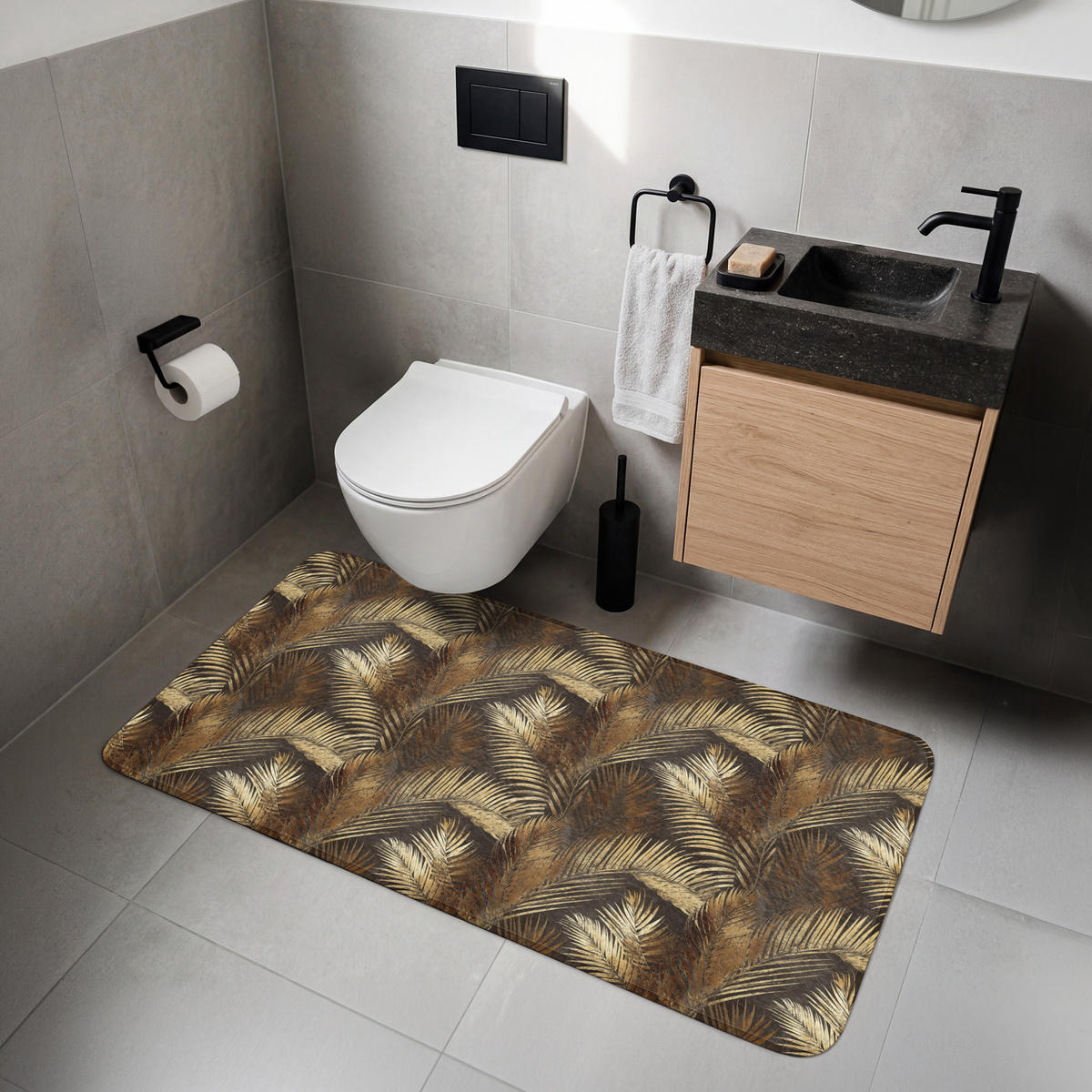 WC PŘEDLOŽKA Tropical - Listy - zlaté 120x60 cm - zlatá, textil/plast (120/1cm) - OnlyWow