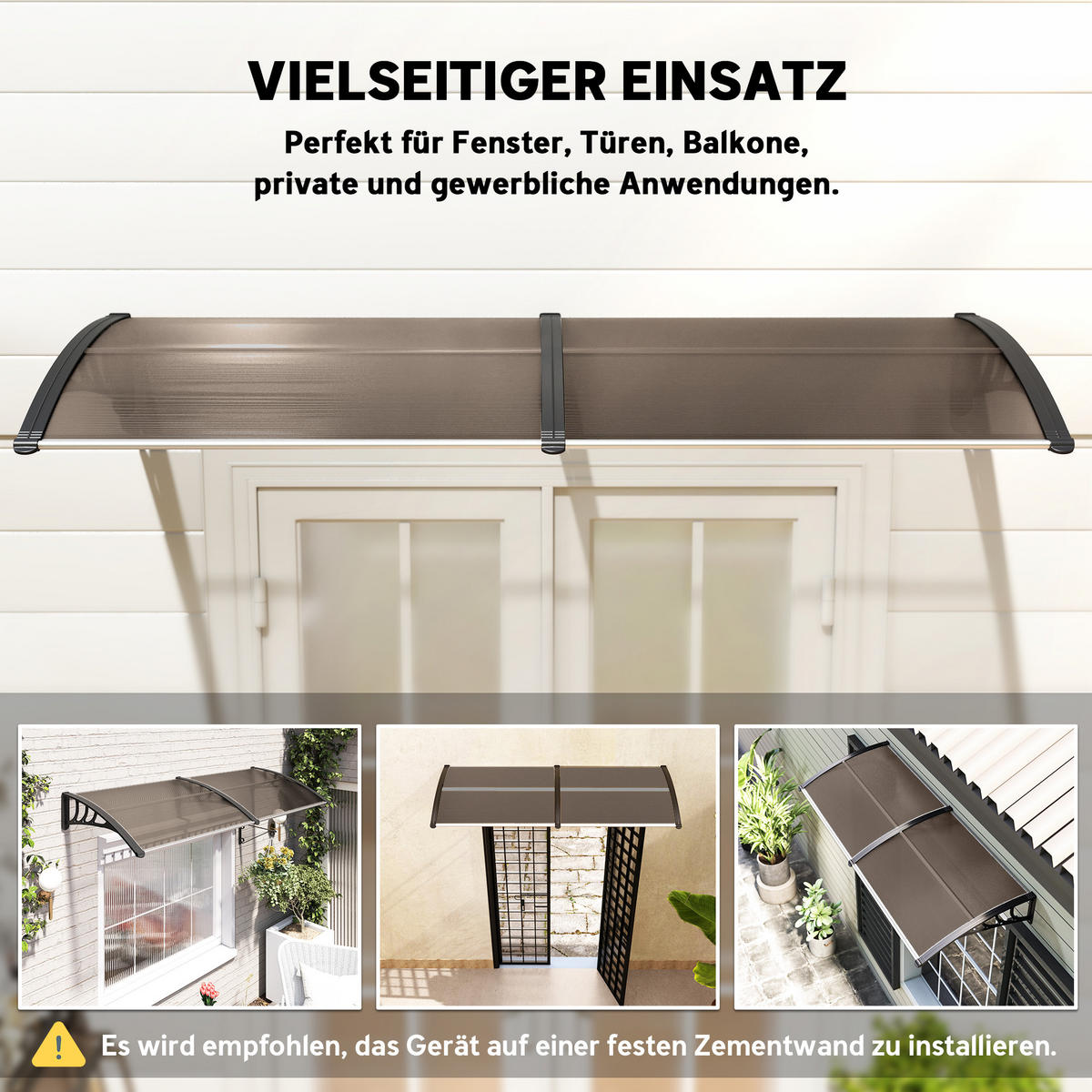 PULTVORDACH Vordach für Haustür 75x195x23 cm 5mm Polycarbonat Alu Braun - Braun, Kunststoff (195/23/75cm) - Outsunny