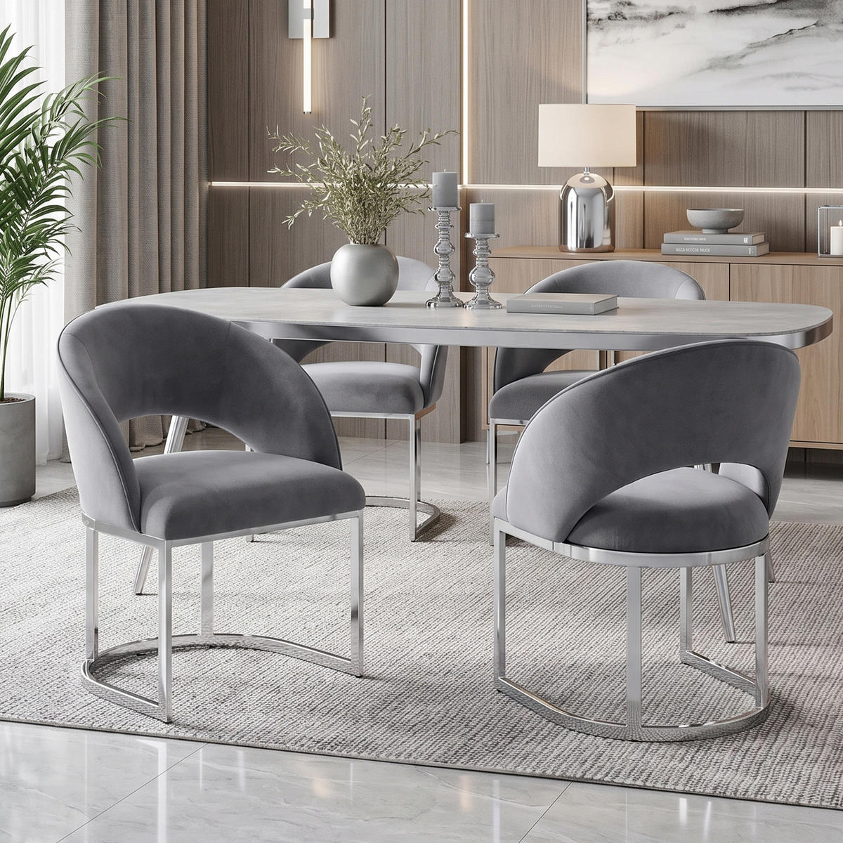 ESSZIMMERSTÜHLE 2er-Set Samt Silber Metall Grau - Silberfarben/Grau, Textil (59/80/56cm) - FLIEKS