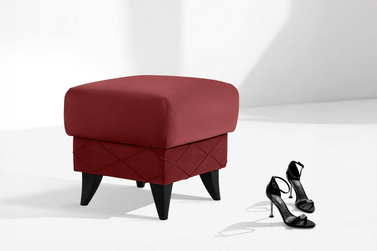 HOCKER GUSTAVO III Fußstütze, Velours, Bordeaux - Bordeaux, Holz/Holzwerkstoff (53/49/53cm) - KONSIMO®
