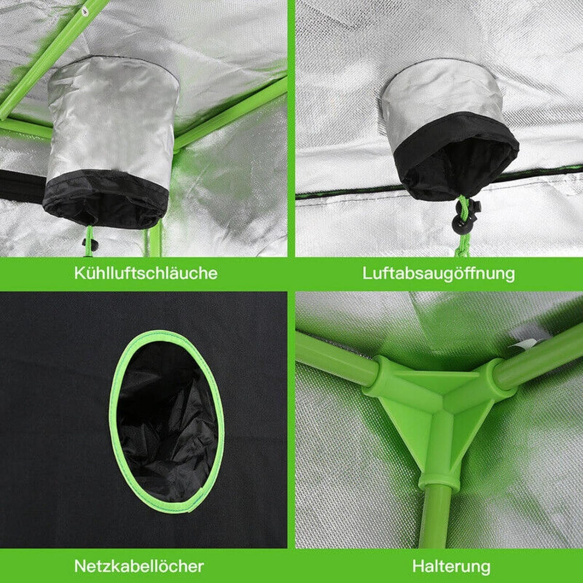 GEWÄCHSHAUS Growbox Komplettset 2, 100x100x200 cm, 200W LED, Indoor, Pflanzenzelt, Growzelt, Hydroponik, Belüftung, Lichtdicht, Zuchtset - Schwarz, Textil/Metall (100/200/100cm) - JUNG