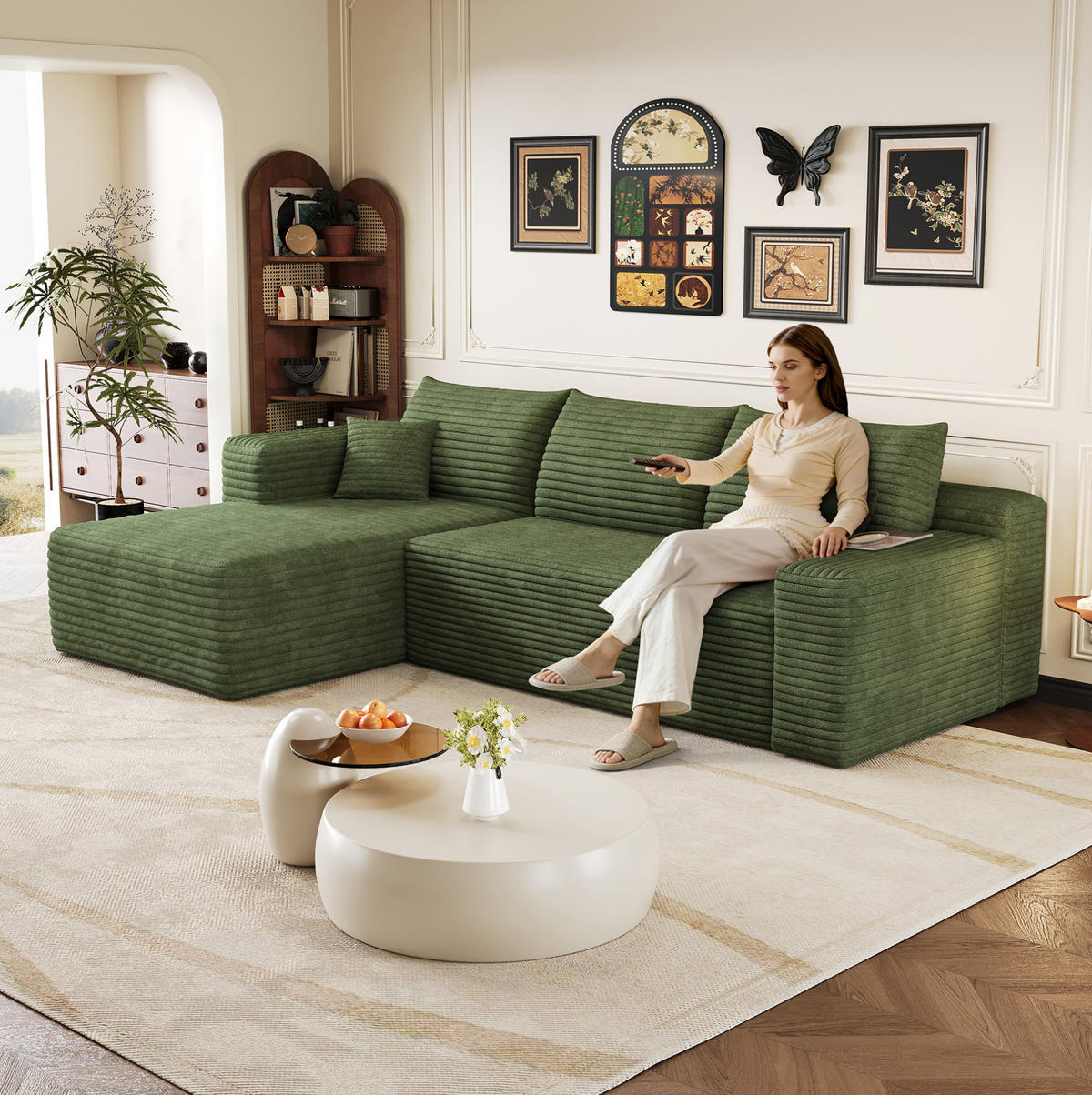 ECKSOFA 241/151/58 cm grün aus Stoff ohne Montage - Grün, Textil (151/241cm) - OKWISH
