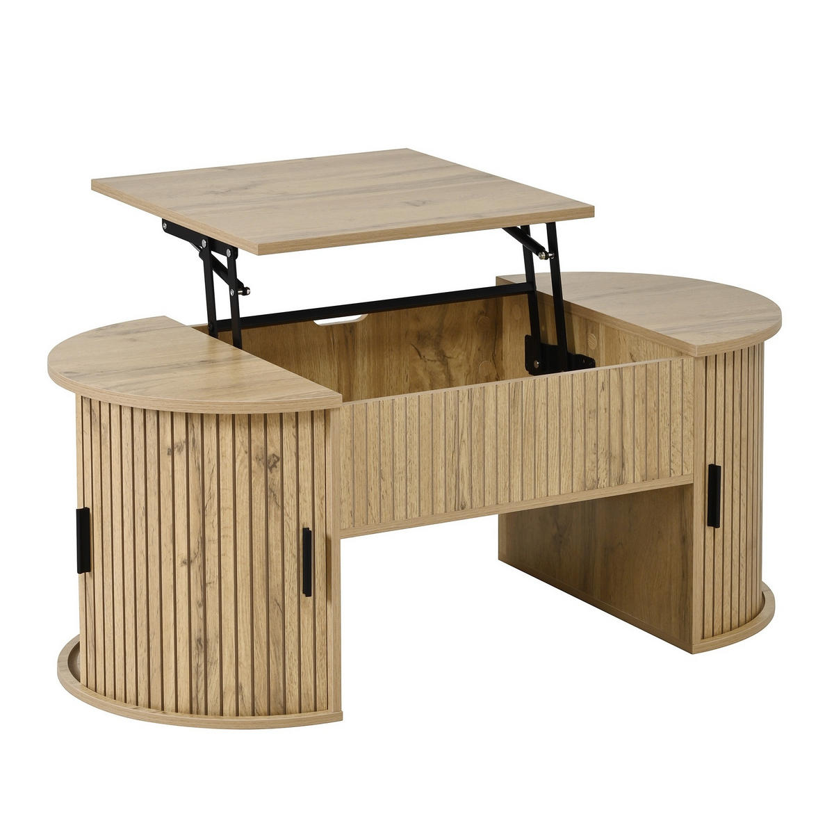 COUCHTISCH 100/50/40,5 cm höhenverstellbar mit Schiebetüren und Stauraum - Eichefarben, Holzwerkstoff (100/50/40.5cm) - Flora Grace