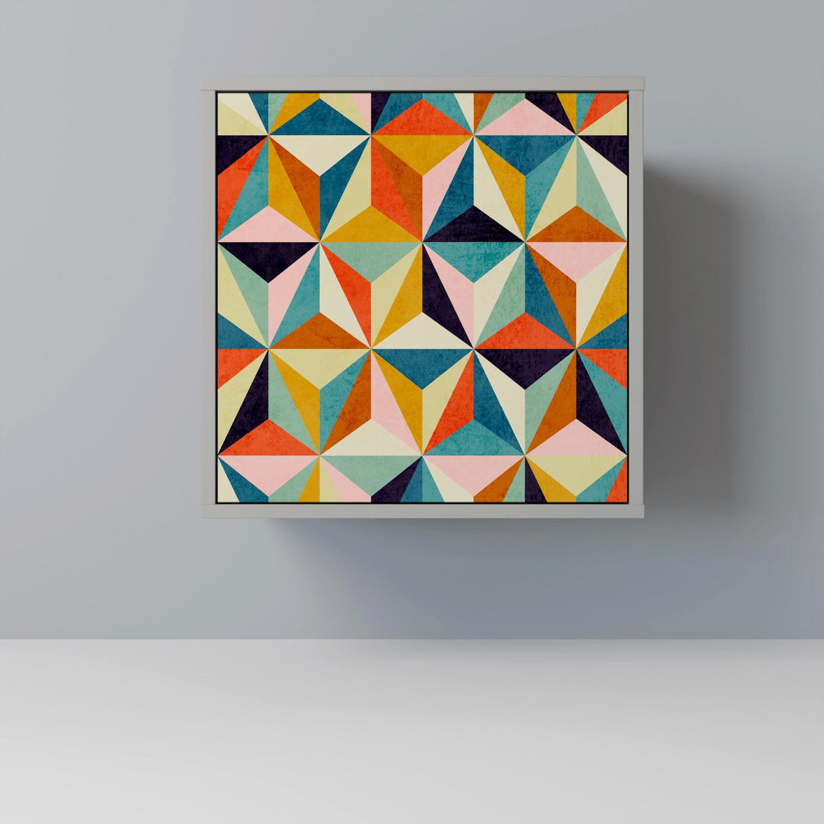 SIDEBOARD TESSELATE TREASURES, Grau, 57,5x42x57,5 cm, Ohne Füße - Multicolor/Grau, Holzwerkstoff (57.5/57.5/42cm) - SpaceRebels