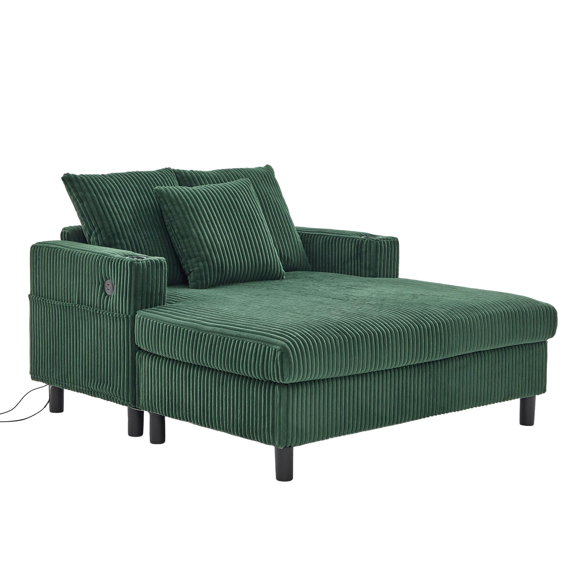 RELAXLIEGE XXL Polsterliege,Relaxsessel,3 Zierkissen,Cord,Grün - Grün, Textil (128/85/142cm) - LVHOM