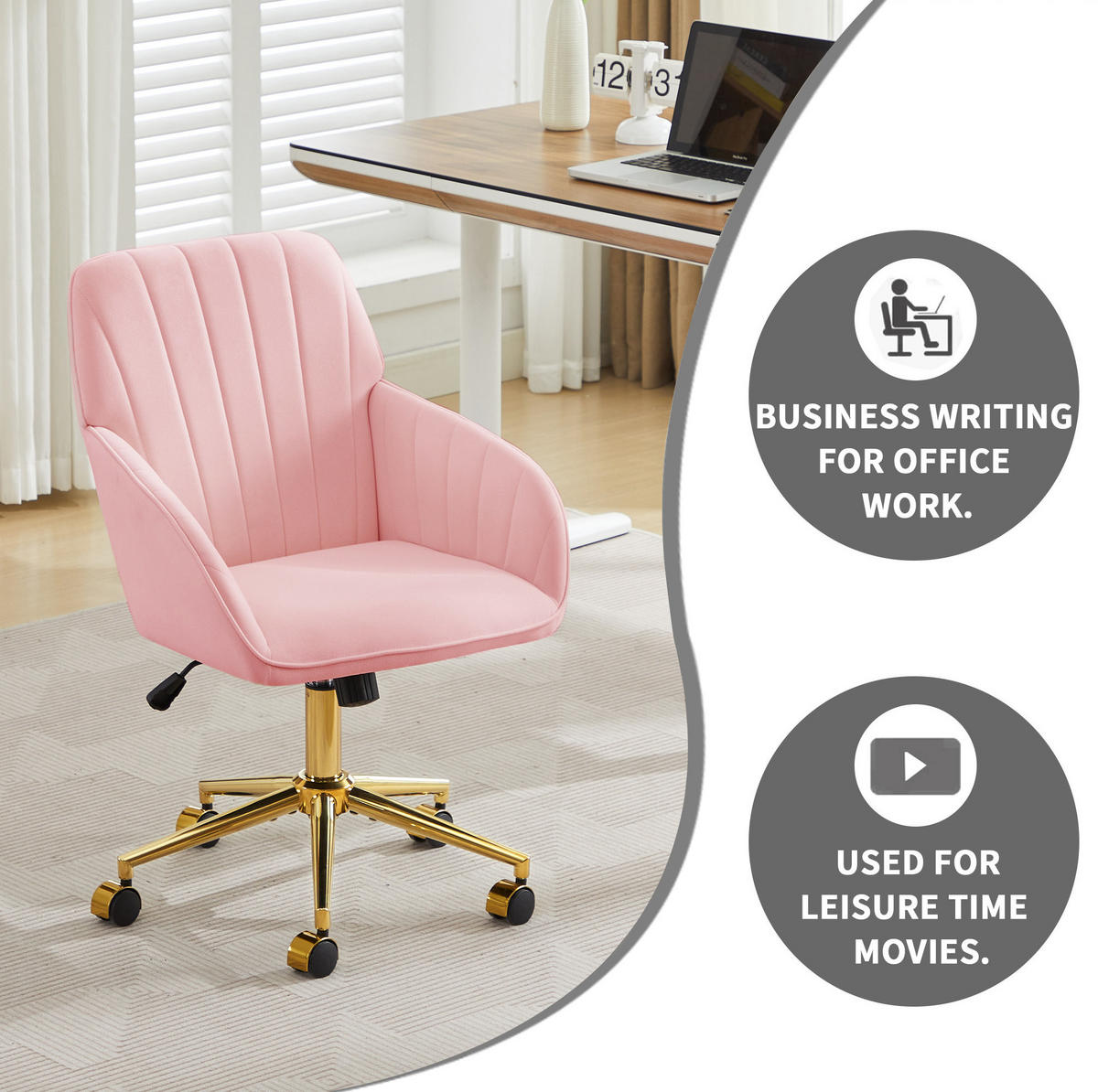 BÜRODREHSTUHL höhenverstellbar Sitzhöhe 50 - 59 cm Samt Pink - Pink, Metall (60/97/62cm) - Meubliv