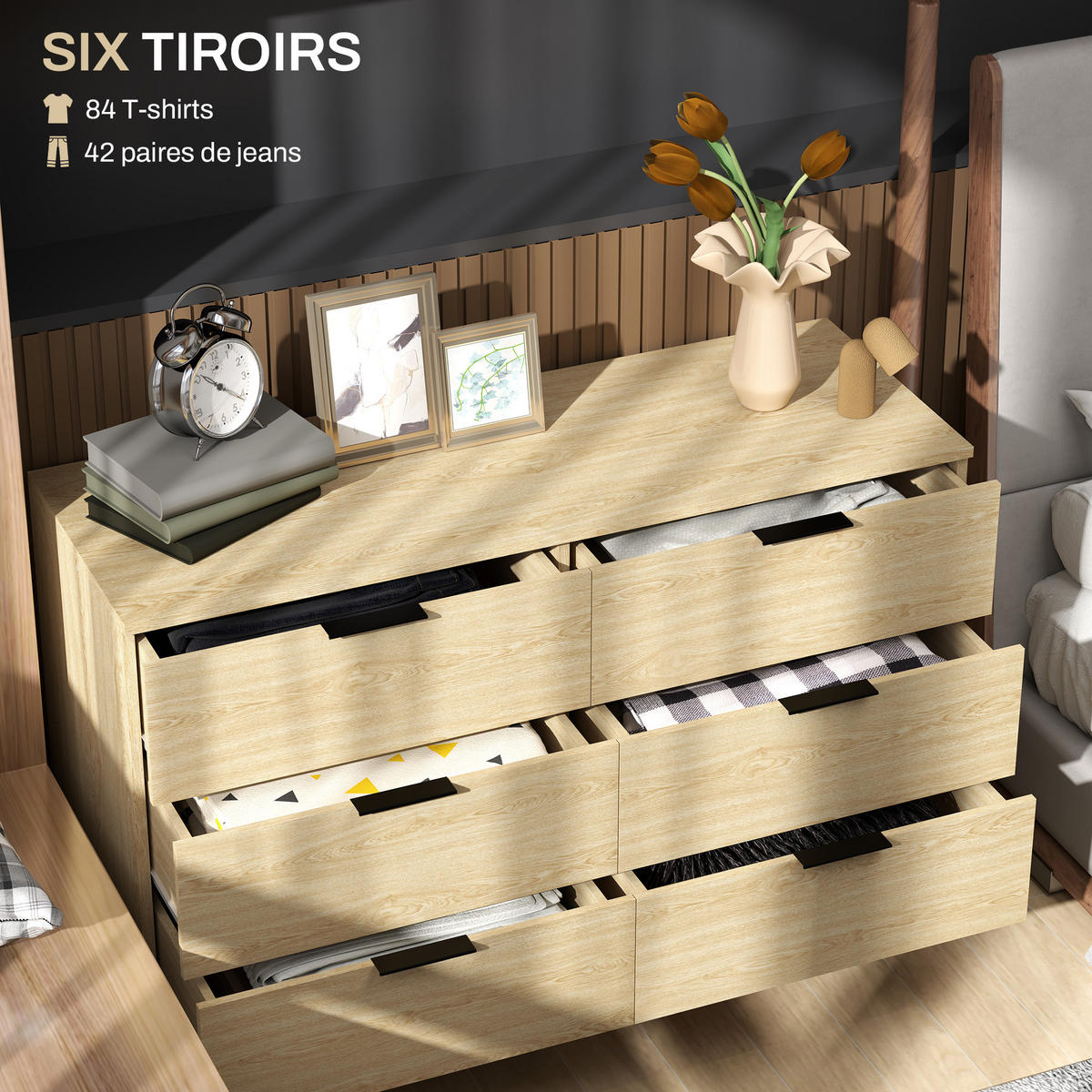 KOMOODE DE-12838 6 Schubladen, modern Holzfarbe - Eichefarben, Holzwerkstoff (110/75/40cm) - ComfortXL