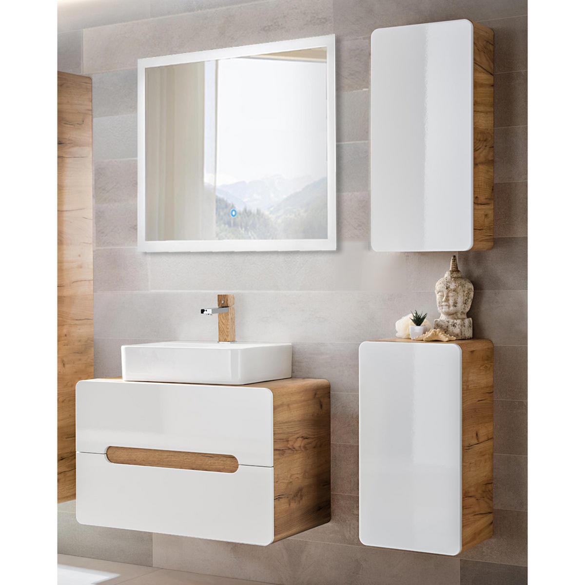 BADMÖBEL-SET 4-TLG. Luton-56 - Weiß, Holzwerkstoff (130/200/46cm) - Lomado