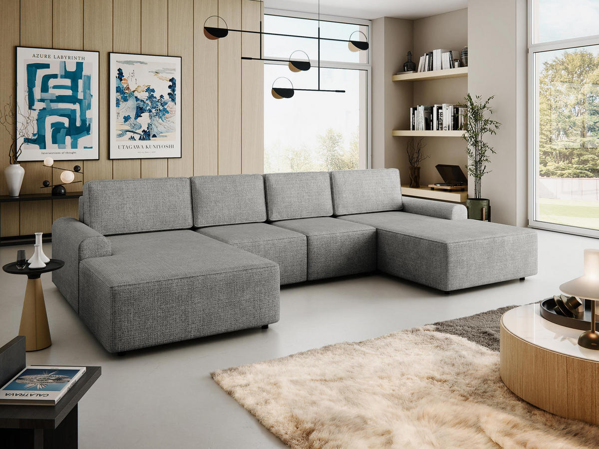 WOHNLANDSCHAFT Bella XL - Schwarz/Grau, Holz/Kunststoff (338/85/168cm) - MIRJAN24